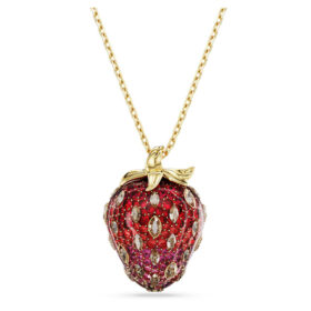 Pendentif Idyllia à tailles variées, fraise, rouge, plaqué or