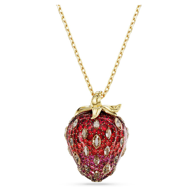 Pendentif Idyllia à tailles variées, fraise, rouge, plaqué or Pendentif Idyllia à tailles variées, fraise, rouge, plaqué or