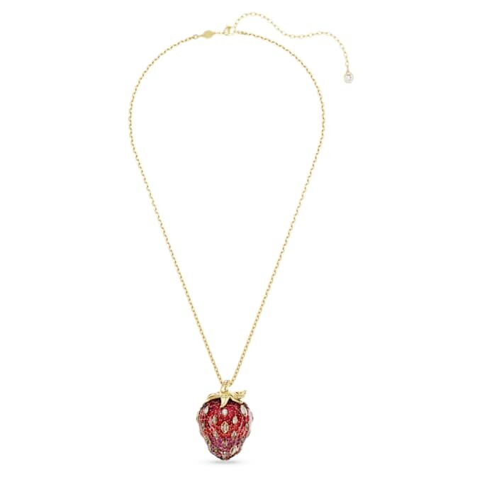 Pendentif Idyllia à tailles variées, fraise, rouge, plaqué or Pendentif Idyllia à tailles variées, fraise, rouge, plaqué or
