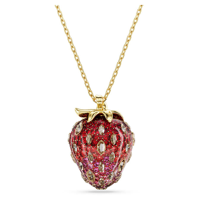 Pendentif Idyllia à tailles variées, fraise, rouge, plaqué or Pendentif Idyllia à tailles variées, fraise, rouge, plaqué or