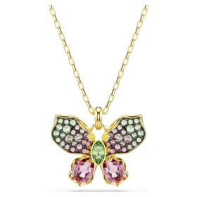 Pendentif Idyllia : tailles variées, pavé, papillon, multicolore, plaqué or