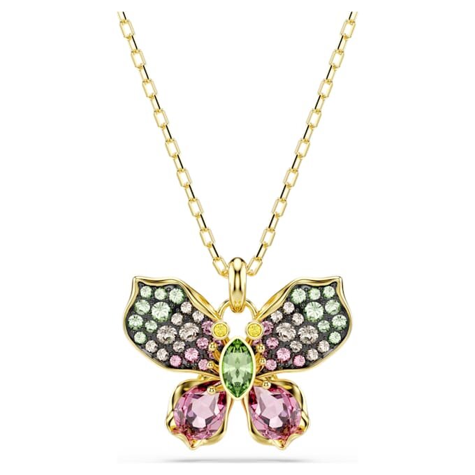 Pendentif Idyllia : tailles variées, pavé, papillon, multicolore, plaqué or Pendentif Idyllia : tailles variées, pavé, papillon, multicolore, plaqué or