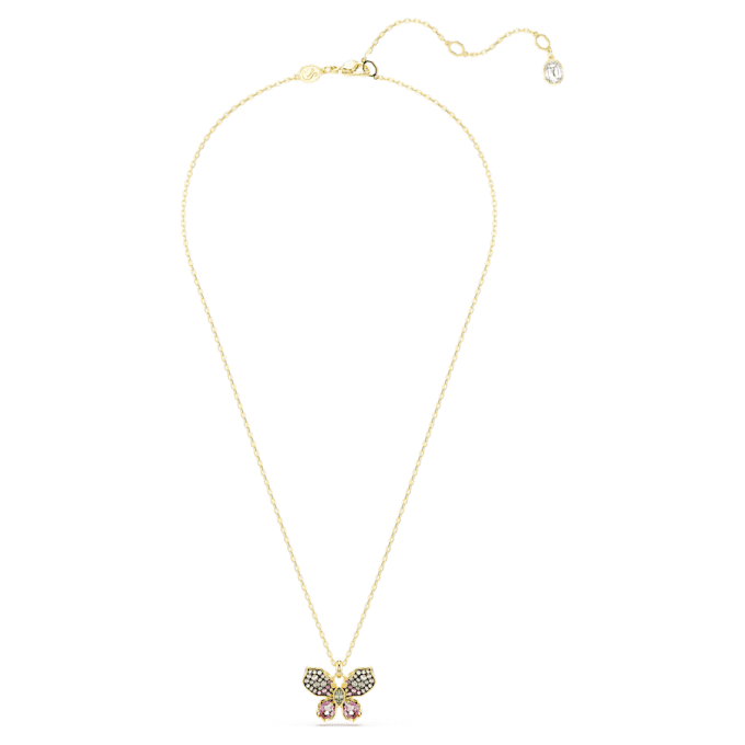 Pendentif Idyllia : tailles variées, pavé, papillon, multicolore, plaqué or Pendentif Idyllia : tailles variées, pavé, papillon, multicolore, plaqué or