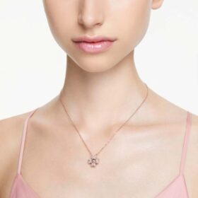 Pendentif Idyllia « Trèfle », blanc, plaqué or rose