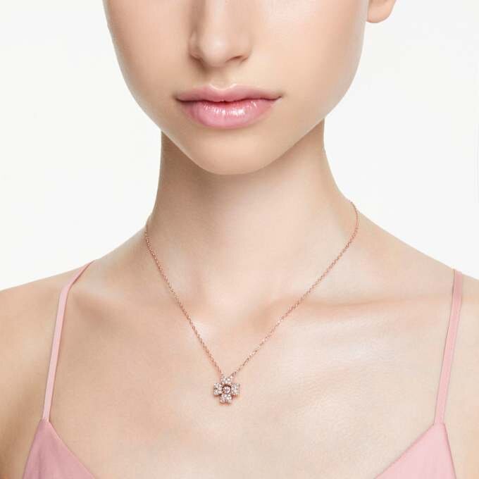 Pendentif Idyllia « Trèfle », blanc, plaqué or rose Pendentif Idyllia « Trèfle », blanc, plaqué or rose