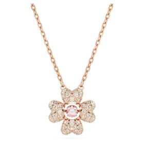 Pendentif Idyllia « Trèfle », blanc, plaqué or rose