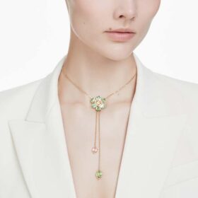 Pendentif Idyllia Y, tailles variées, fleur, multicolore, plaqué or