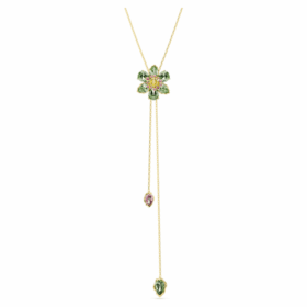 Pendentif Idyllia Y, tailles variées, fleur, multicolore, plaqué or