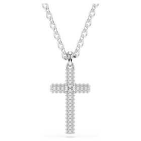Pendentif Insigne Pavé, croix, blanc, plaqué rhodium