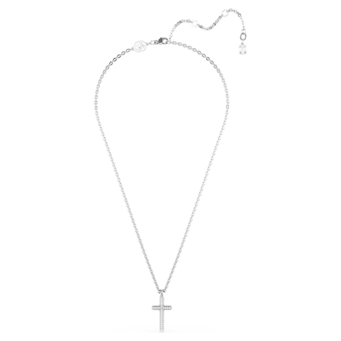 Pendentif Insigne Pavé, croix, blanc, plaqué rhodium Pendentif Insigne Pavé, croix, blanc, plaqué rhodium