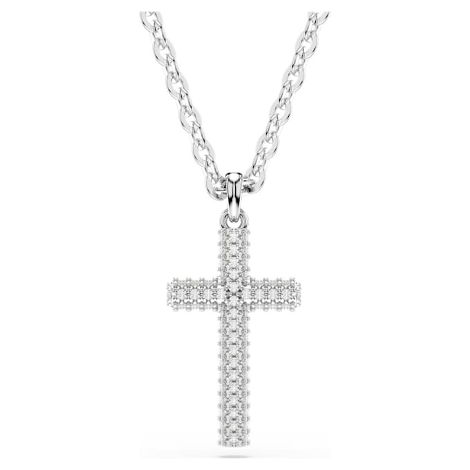 Pendentif Insigne Pavé, croix, blanc, plaqué rhodium Pendentif Insigne Pavé, croix, blanc, plaqué rhodium
