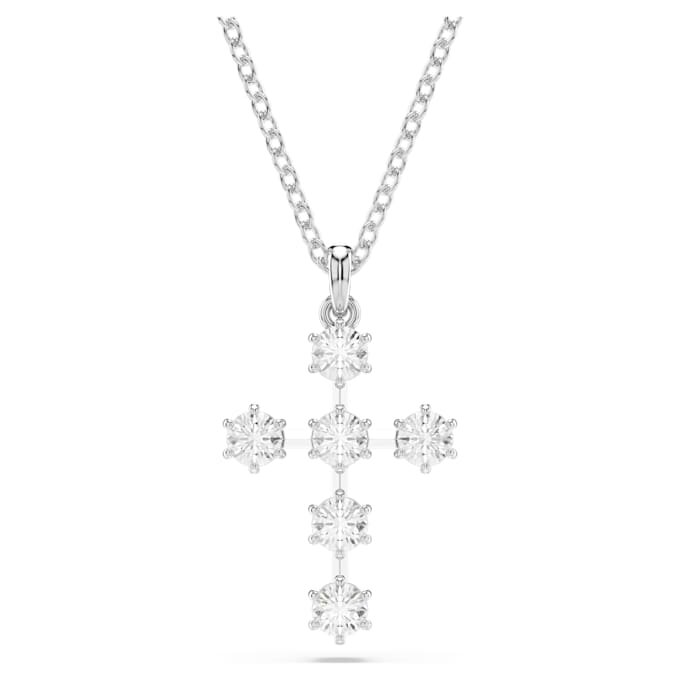 Pendentif Insigne, taille ronde, croix, blanc, plaqué rhodium Pendentif Insigne, taille ronde, croix, blanc, plaqué rhodium
