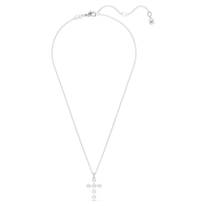 Pendentif Insigne, taille ronde, croix, blanc, plaqué rhodium Pendentif Insigne, taille ronde, croix, blanc, plaqué rhodium
