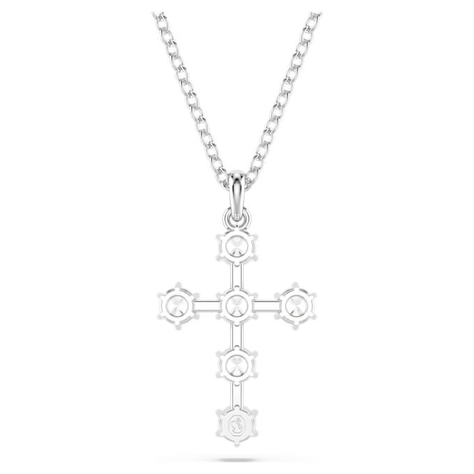 Pendentif Insigne, taille ronde, croix, blanc, plaqué rhodium Pendentif Insigne, taille ronde, croix, blanc, plaqué rhodium