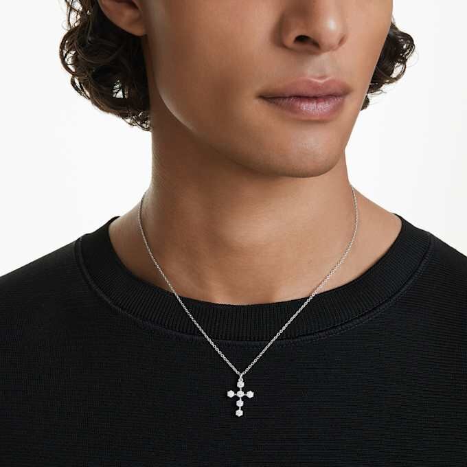 Pendentif Insigne, taille ronde, croix, blanc, plaqué rhodium Pendentif Insigne, taille ronde, croix, blanc, plaqué rhodium