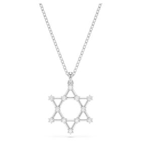 Pendentif Insigne, taille ronde, étoile, blanc, plaqué rhodium