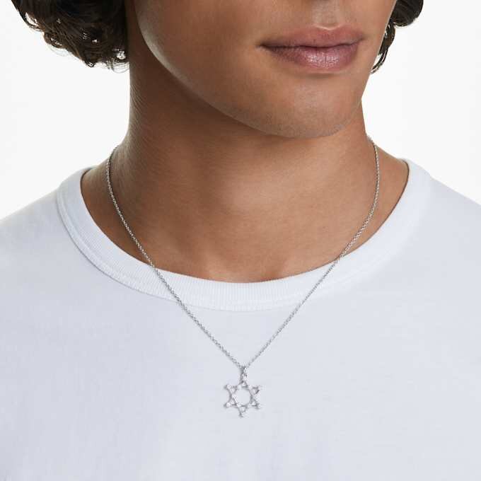 Pendentif Insigne, taille ronde, étoile, blanc, plaqué rhodium Pendentif Insigne, taille ronde, étoile, blanc, plaqué rhodium