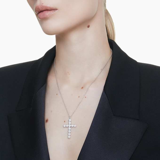 Pendentif Insigne, tailles variées, croix, blanc, plaqué rhodium Pendentif Insigne, tailles variées, croix, blanc, plaqué rhodium