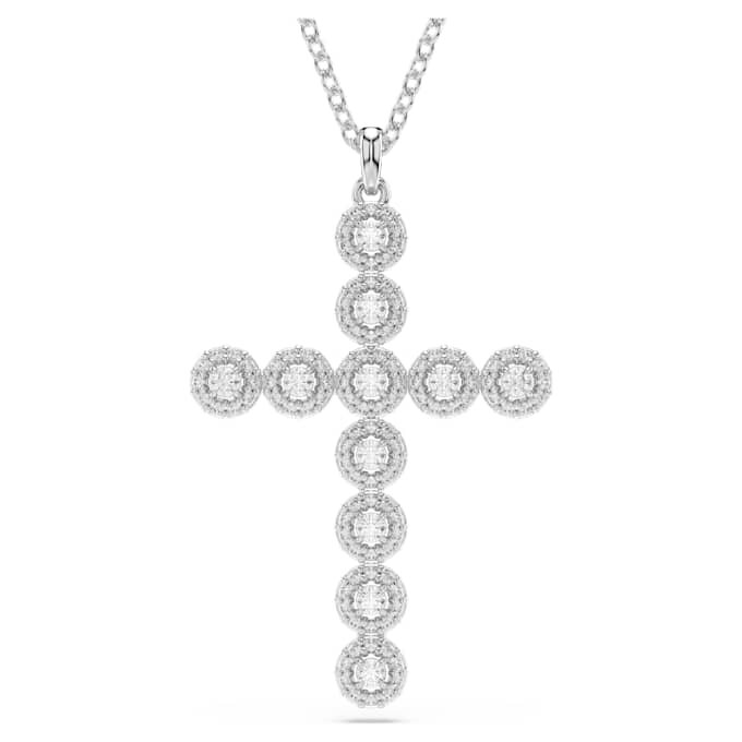 Pendentif Insigne, tailles variées, croix, blanc, plaqué rhodium Pendentif Insigne, tailles variées, croix, blanc, plaqué rhodium
