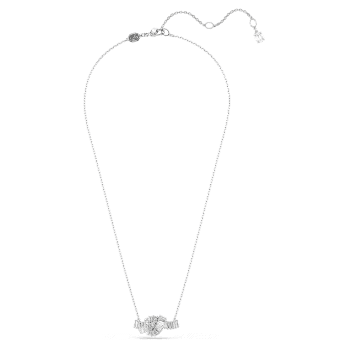 Pendentif Matrix taille baguette, nœud, blanc, plaqué rhodium Pendentif Matrix taille baguette, nœud, blanc, plaqué rhodium
