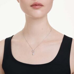 Pendentif Mesmera, taille poire, blanc, plaqué rhodium