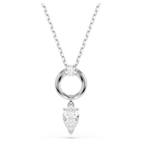Pendentif Mesmera, taille poire, blanc, plaqué rhodium