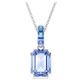 Pendentif Millenia, taille octogonale, bleu, plaqué rhodium