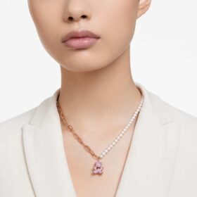 Pendentif ours en peluche avec perles de cristal, rose, plaqué or rose