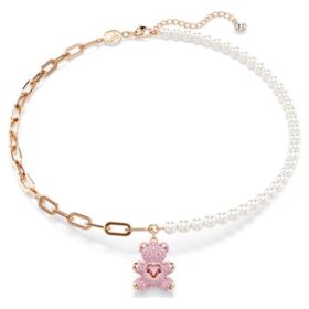 Pendentif ours en peluche avec perles de cristal, rose, plaqué or rose