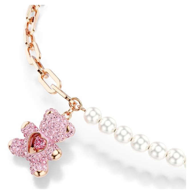 Pendentif ours en peluche avec perles de cristal, rose, plaqué or rose Pendentif ours en peluche avec perles de cristal, rose, plaqué or rose