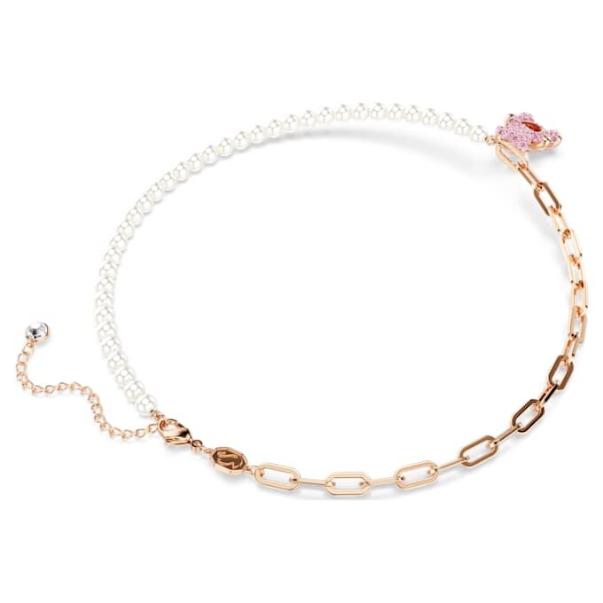 Pendentif ours en peluche avec perles de cristal, rose, plaqué or rose Pendentif ours en peluche avec perles de cristal, rose, plaqué or rose