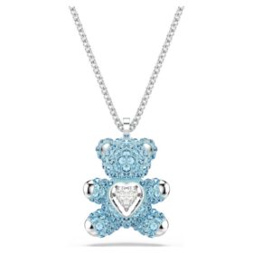 Pendentif ours en peluche, bleu, plaqué rhodium