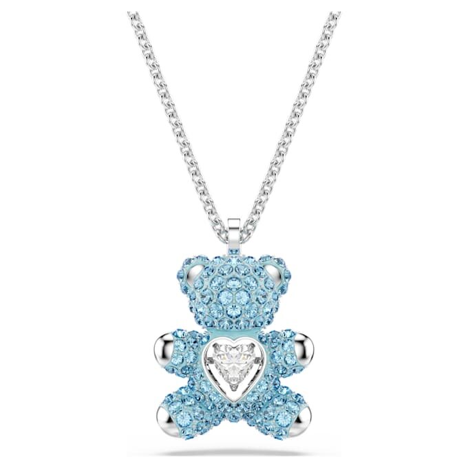 Pendentif ours en peluche, bleu, plaqué rhodium Pendentif ours en peluche, bleu, plaqué rhodium