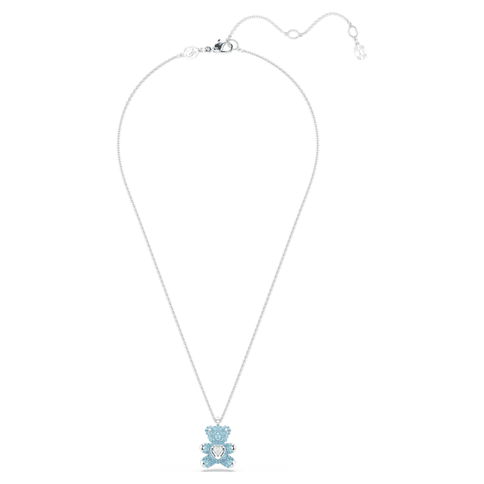 Pendentif ours en peluche, bleu, plaqué rhodium Pendentif ours en peluche, bleu, plaqué rhodium