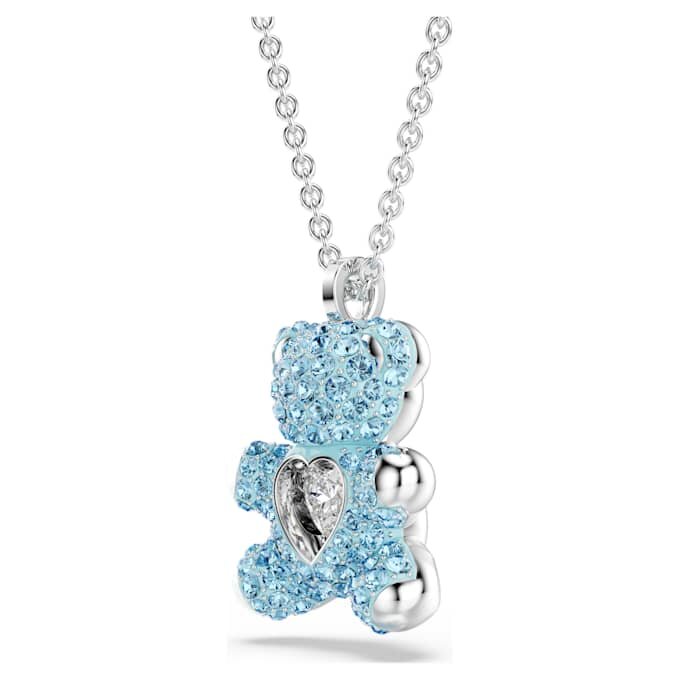 Pendentif ours en peluche, bleu, plaqué rhodium Pendentif ours en peluche, bleu, plaqué rhodium