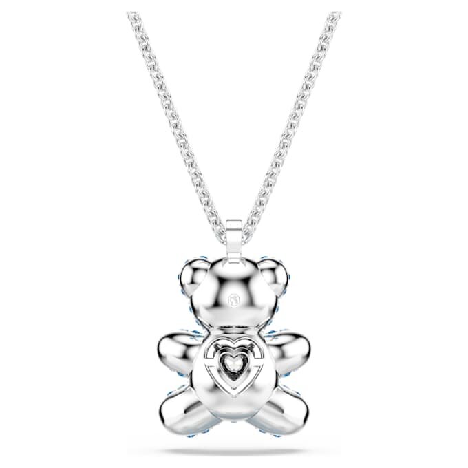 Pendentif ours en peluche, bleu, plaqué rhodium Pendentif ours en peluche, bleu, plaqué rhodium