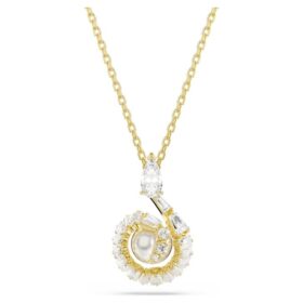 Pendentif serpent avec perle en cristal, tailles variées, Année du Serpent, blanc, plaqué or