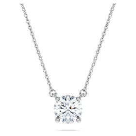Pendentif solitaire Eternity avec diamants synthétiques, 1 ct au total, forme ronde, or blanc 14 carats