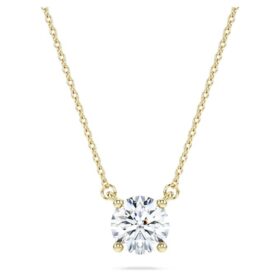 Pendentif solitaire Eternity avec diamants synthétiques, 1 ct au total, forme ronde, or jaune 14 carats