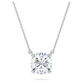 Pendentif solitaire Eternity avec diamants synthétiques de 2 carats au total, forme ronde, or blanc 14 carats