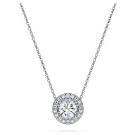 Pendentif solitaire Eternity Halo avec diamants synthétiques, 0,59 ct au total, forme ronde, or blanc 14 carats