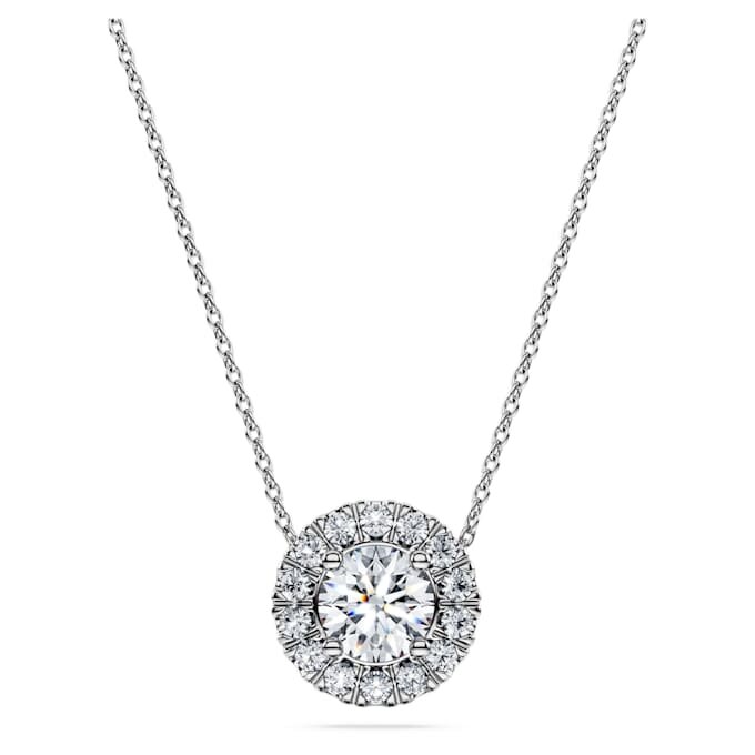 Pendentif solitaire Eternity Halo avec diamants synthétiques, 1 ct au total, forme ronde, or blanc 14 carats Pendentif solitaire Eternity Halo avec diamants synthétiques, 1 ct au total, forme ronde, or blanc 14 carats
