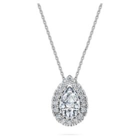 Pendentif solitaire « Eternity Halo » avec diamants synthétiques, 1 ct au total, taille poire, or blanc 14 carats