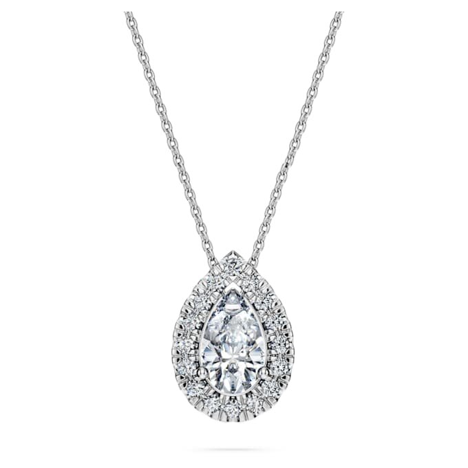 Pendentif solitaire « Eternity Halo » avec diamants synthétiques, 1 ct au total, taille poire, or blanc 14 carats Pendentif solitaire « Eternity Halo » avec diamants synthétiques, 1 ct au total, taille poire, or blanc 14 carats