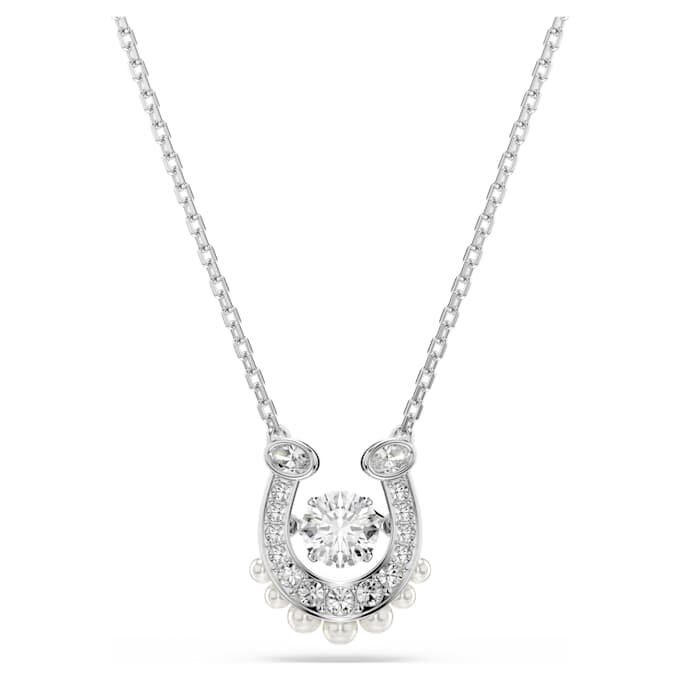 Pendentif Symbolica : perle de cristal, taille ronde, pavé, fer à cheval, blanc, plaqué rhodium Pendentif Symbolica : perle de cristal, taille ronde, pavé, fer à cheval, blanc, plaqué rhodium