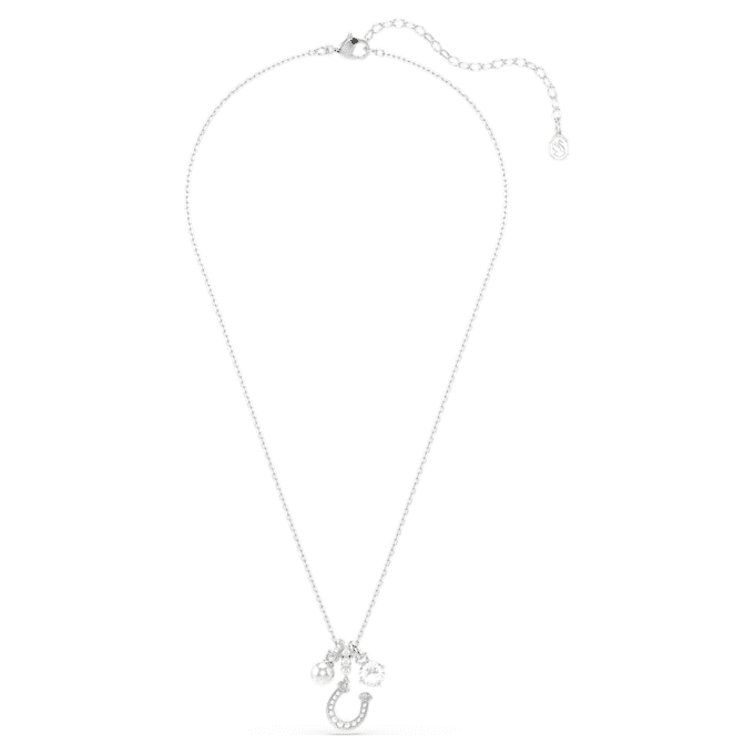 Pendentif Symbolica : perle de cristal, taille ronde, pavé, fer à cheval, blanc, plaqué rhodium Pendentif Symbolica : perle de cristal, taille ronde, pavé, fer à cheval, blanc, plaqué rhodium