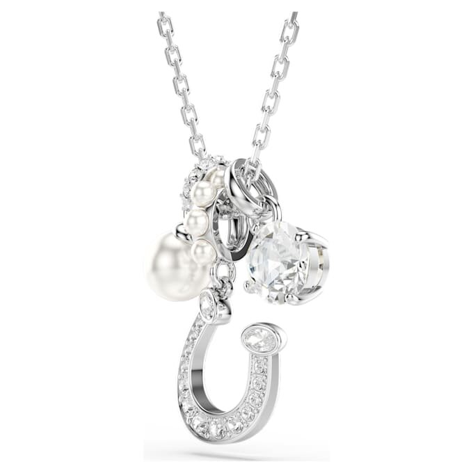 Pendentif Symbolica : perle de cristal, taille ronde, pavé, fer à cheval, blanc, plaqué rhodium Pendentif Symbolica : perle de cristal, taille ronde, pavé, fer à cheval, blanc, plaqué rhodium