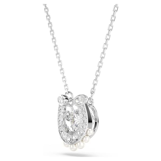 Pendentif Symbolica : perle de cristal, taille ronde, pavé, fer à cheval, blanc, plaqué rhodium Pendentif Symbolica : perle de cristal, taille ronde, pavé, fer à cheval, blanc, plaqué rhodium