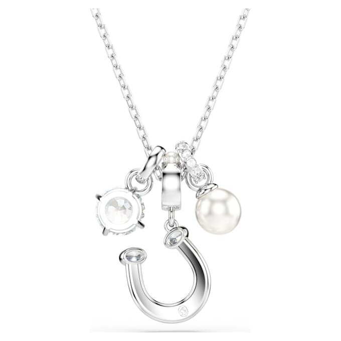 Pendentif Symbolica : perle de cristal, taille ronde, pavé, fer à cheval, blanc, plaqué rhodium Pendentif Symbolica : perle de cristal, taille ronde, pavé, fer à cheval, blanc, plaqué rhodium