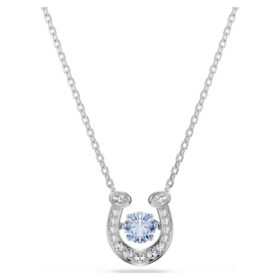 Pendentif Symbolica, taille ronde, pavé, fer à cheval, bleu, plaqué rhodium